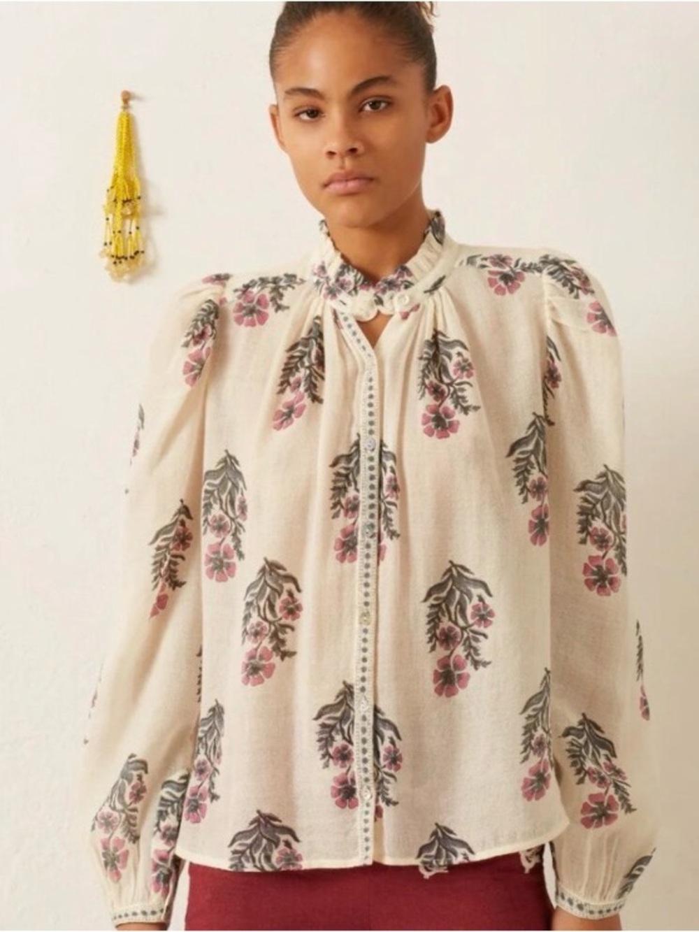 Alix Of Bohemia Annabel Mirabilis Wool Floral Button Up Blouse Size XS
